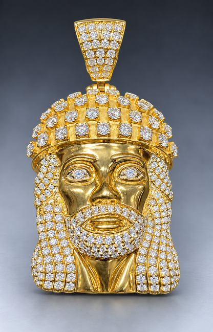 10K Yellow Gold Diamond-Set King Jesus Pendant – Heavy Solid Construction (Approx. 2.04 CTW)
