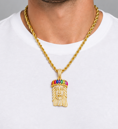 Solid Gold Diamond Jesus Pendant | Heavyweight 10K Yellow Gold Gemstone Crown
