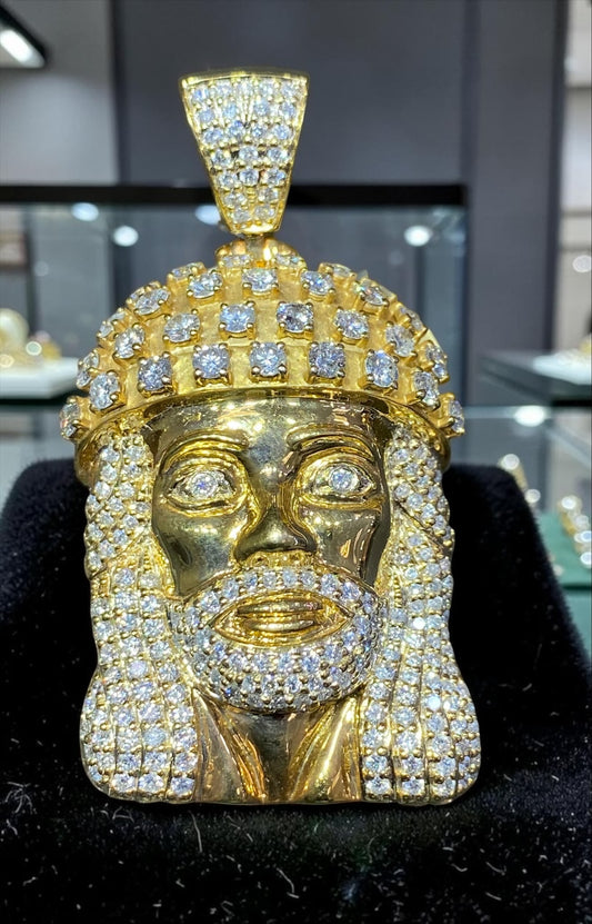 10K Yellow Gold Diamond-Set King Jesus Pendant – Heavy Solid Construction (Approx. 2.04 CTW)