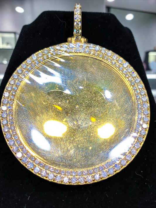 10K Gold Picture Pendant – 2.75” | 8.60 CT Natural Diamonds | Diamond Bezel & Bail