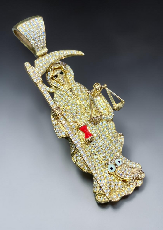 Diamond Grim Reaper Pendant – Approx. 2.35 CTW – Yellow Gold – Iced Out Bail