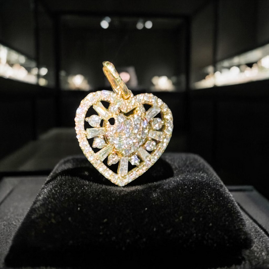 14K Rose Gold .50” Heart Pendant with 1.00 CT Natural Baguette & Round Diamonds