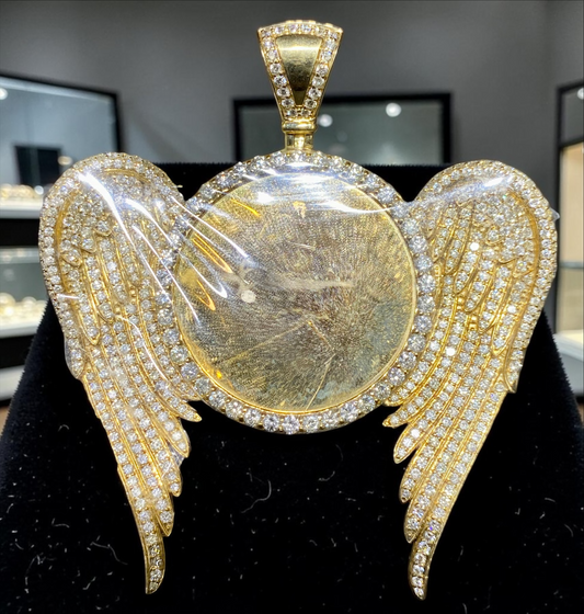 10K Yellow Gold Winged Memory Pendant with 7.00 Carats In Diamond Accents