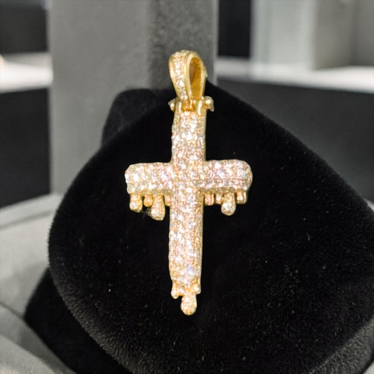 14K Yellow Gold Diamond Cross Pendant – Fully Iced