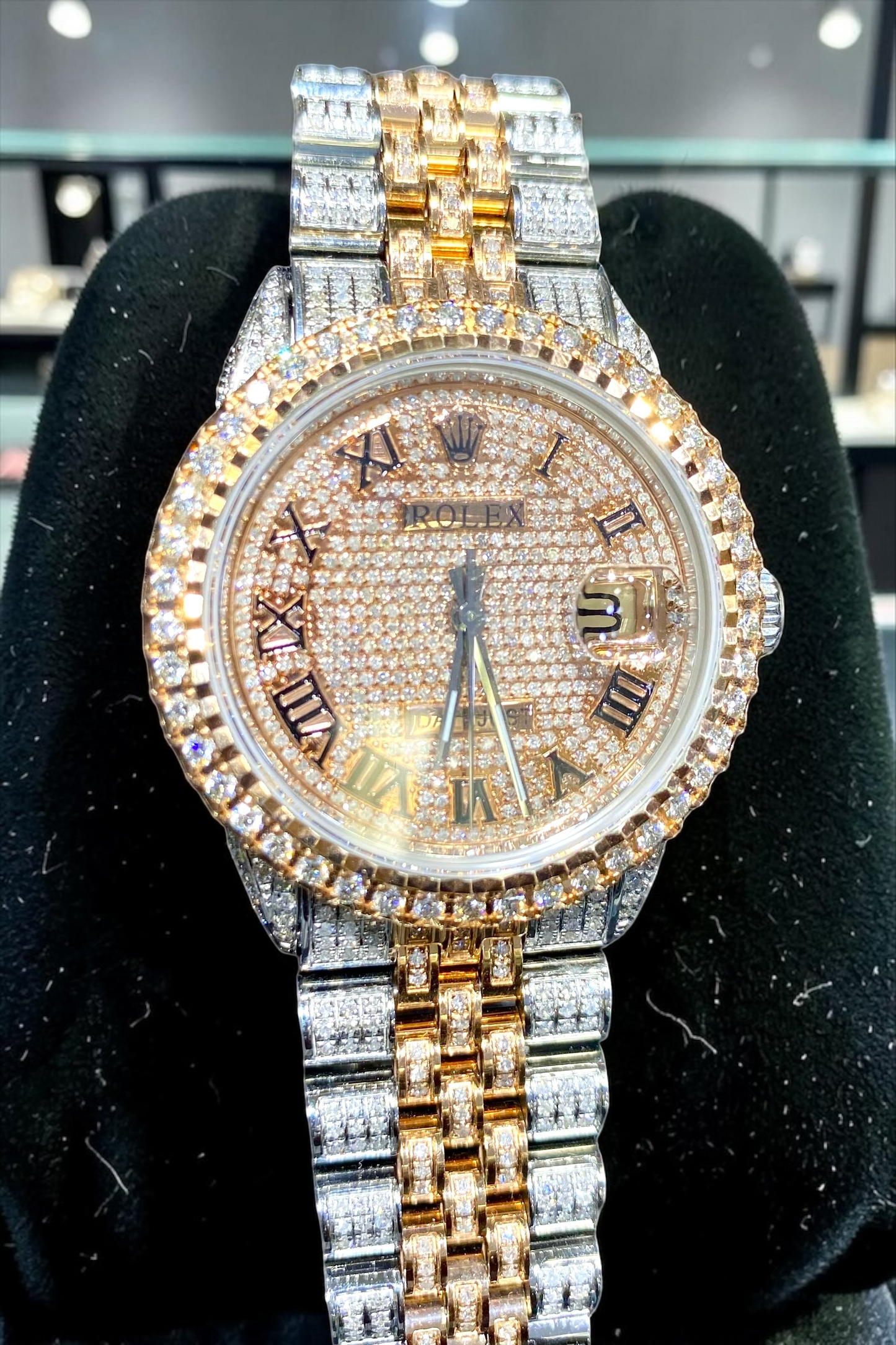 Custom Iced Rolex Datejust 36mm Two-Tone Jubilee Bracelet – Diamond Bezel & Dial | Luxury Watch