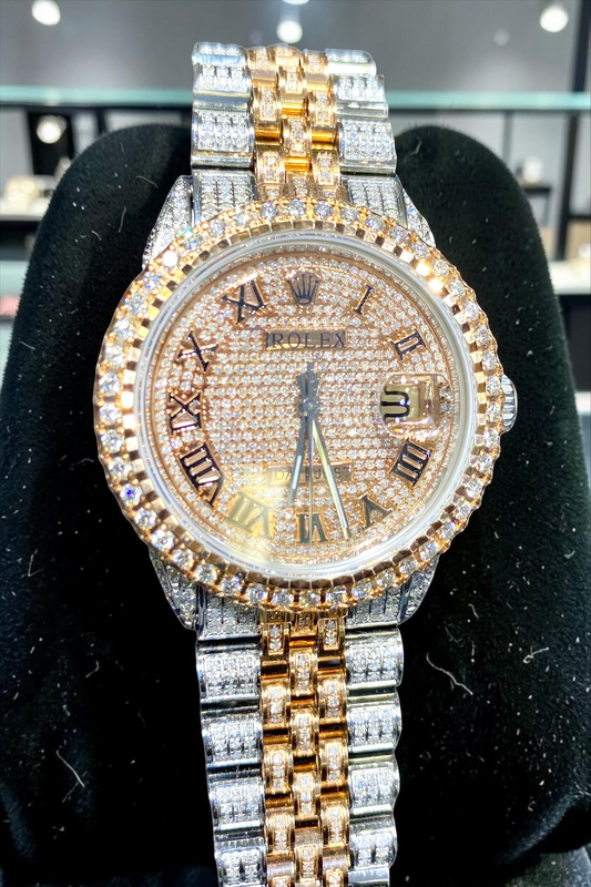 Custom Iced Rolex Datejust 36mm Two-Tone Jubilee Bracelet – Diamond Bezel & Dial | Luxury Watch