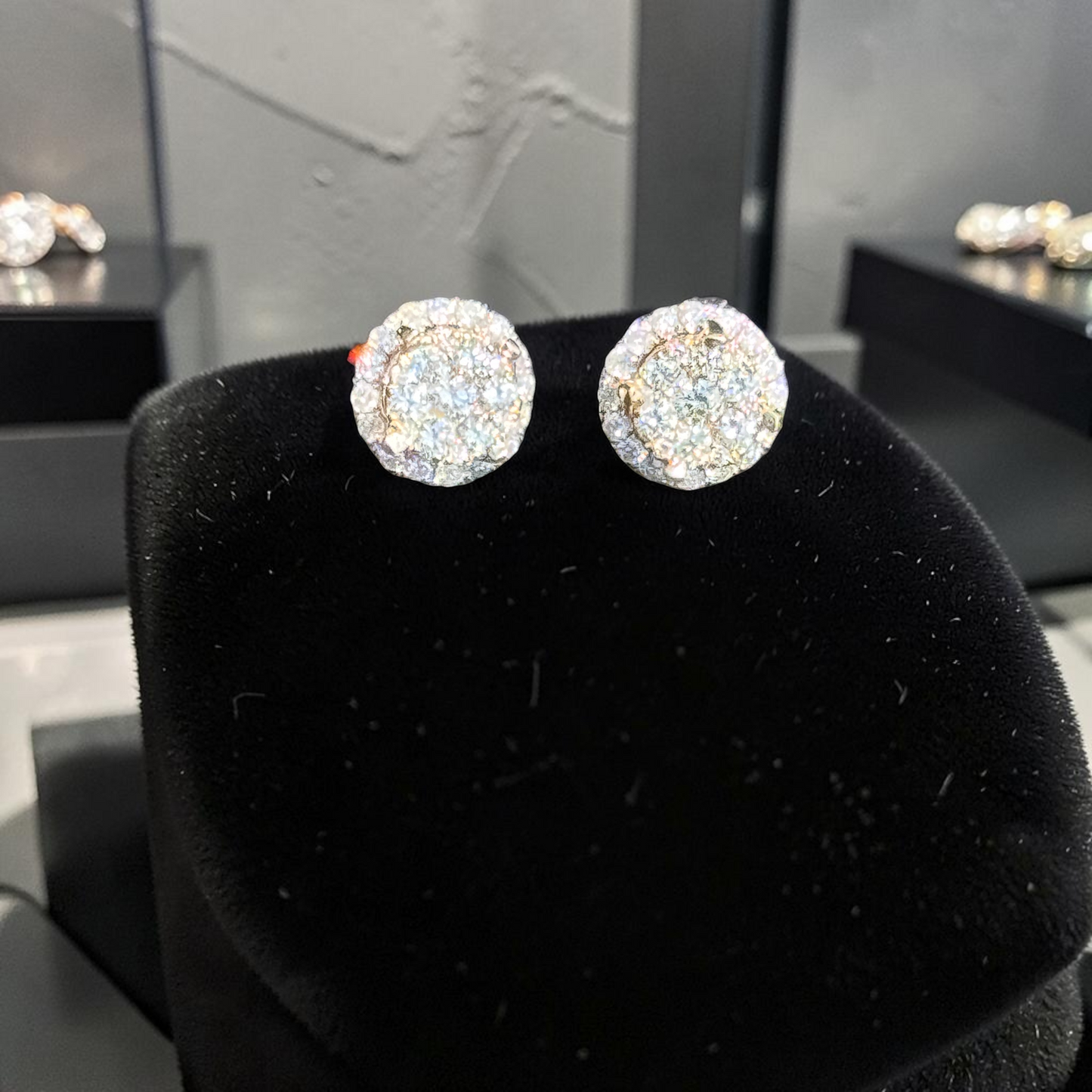 Round Cluster Diamond Halo Earrings – 10K Yellow Gold Iced Out Studs