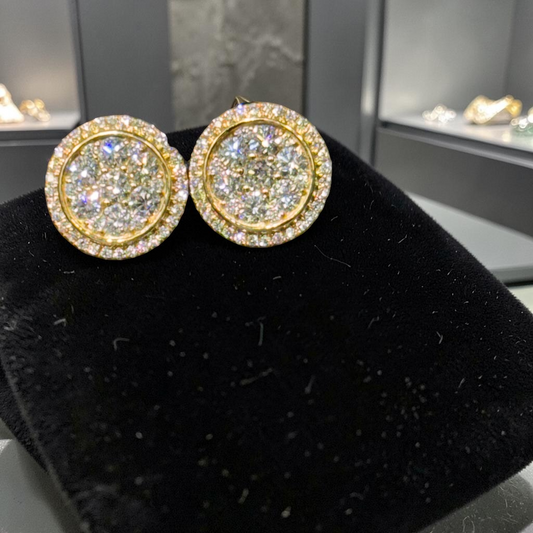 1.50ct Yellow Gold Round Cluster Diamond Earrings – Hip Hop Luxury Studs