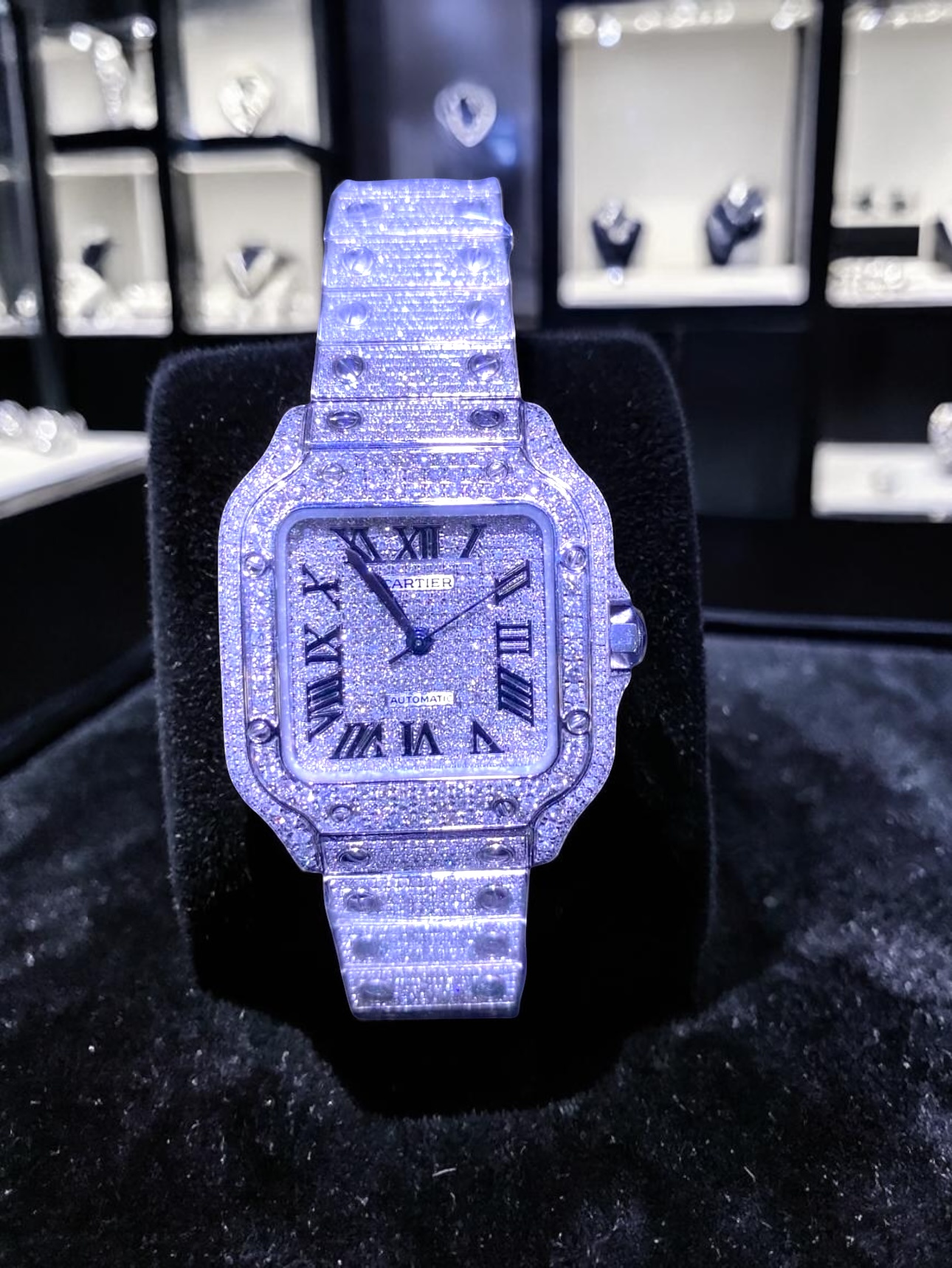 Cartier Santos Automatic Watch VS Natural Diamond– Fully Iced