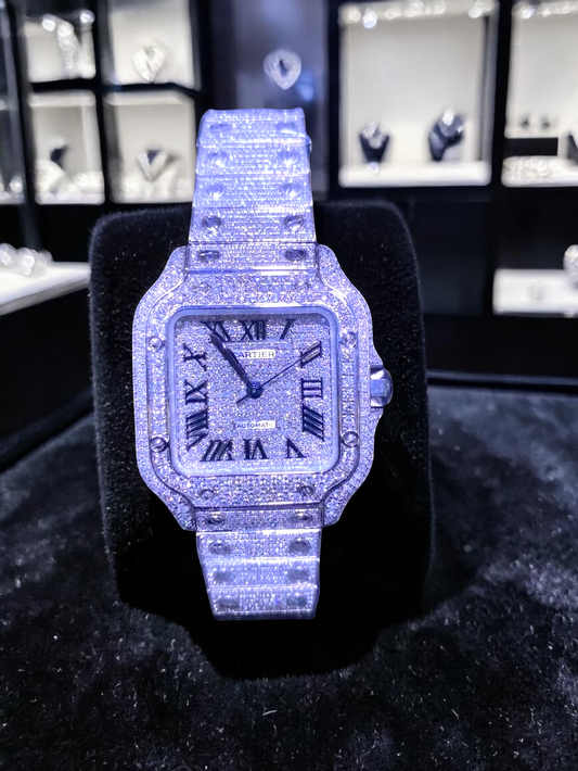 Cartier Santos Automatic Watch VS Natural Diamond– Fully Iced