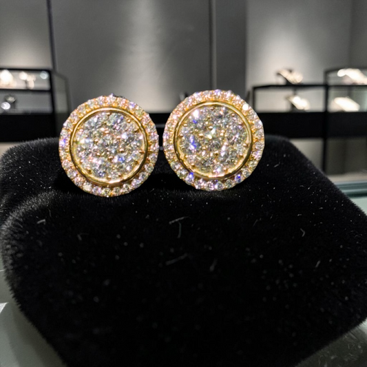 1.13ct Yellow Gold Round Cluster Diamond Earrings – Iced Out Hip Hop Studs