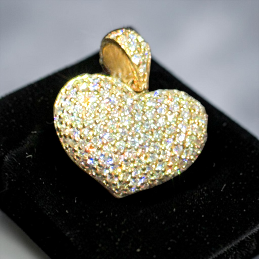 14K Yellow Gold Fully Iced Diamond Heart Pendant – 1.60 CT