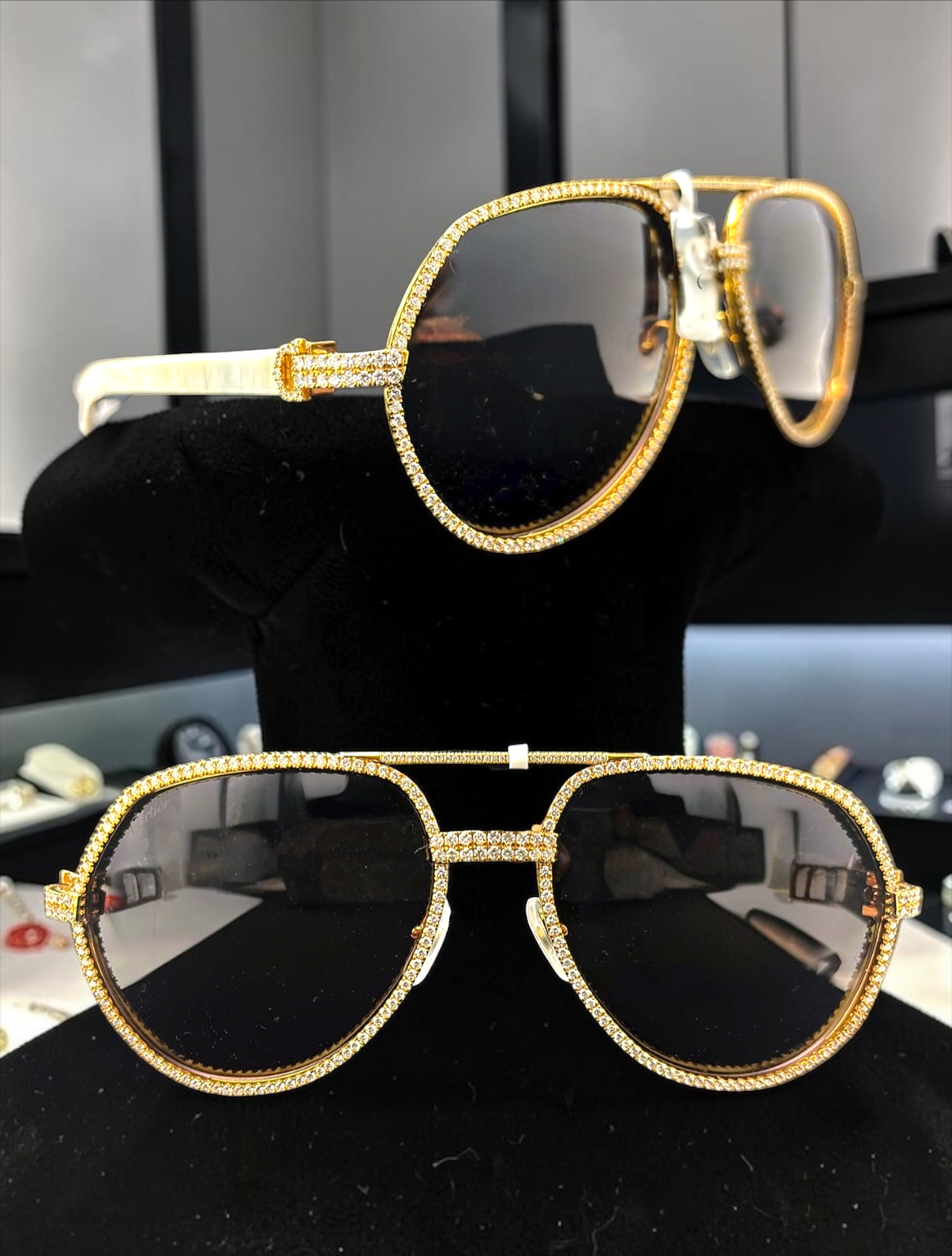 White & Gold Cartier Aviator Buffs + 10K Gold With 5.86CT VS Diamonds