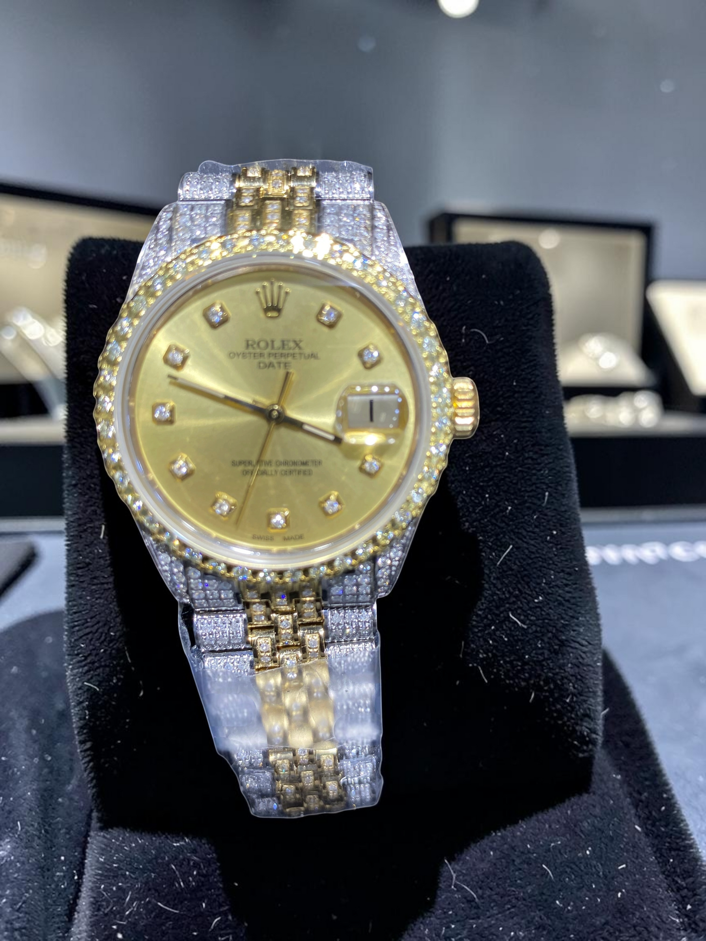 Rolex Datejust 36mm – Champagne DiamondDial Fully Iced Out Two Tone