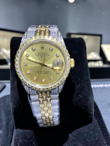 Rolex Datejust 36mm – Champagne DiamondDial Fully Iced Out Two Tone