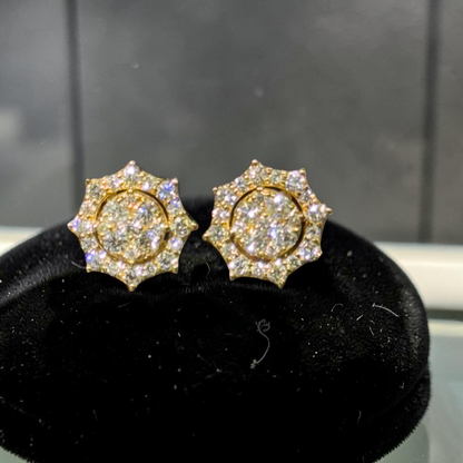 0.90ct Yellow Gold Starburst Diamond Earrings – Custom Hip Hop Cluster Studs