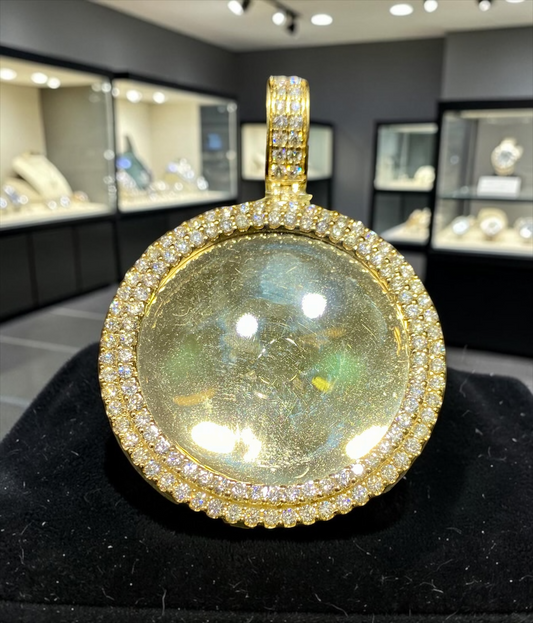 10K Yellow Gold 3.65 Carats Natural Diamond Bezel Memory Coin Pendant – Large Round Statement Medallion