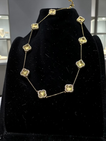 14K Yellow Gold Diamond Clover Station Necklace | Luxury Designer Style