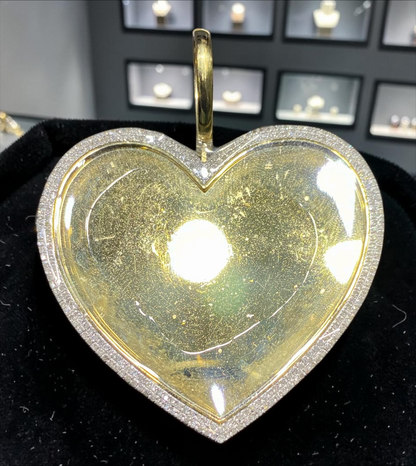 10K Yellow Gold Heart Memory Pendant with Diamond Bezel – Custom Photo Insert Keepsake