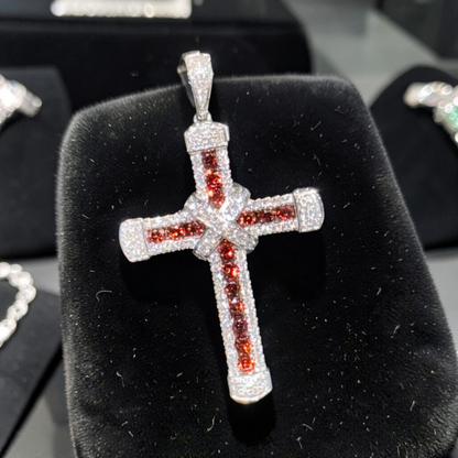 14K White Gold Diamond & Ruby Cross Pendant – 2.10 CT