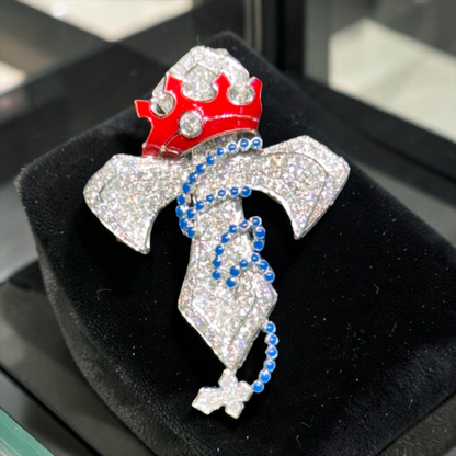 10K Gold Diamond Cross Pendant with Red Crown & Blue Bead Detailing