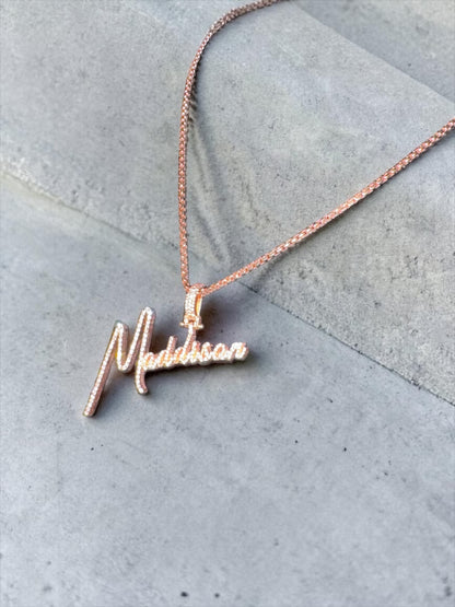 Natural Diamond & Gold Name Pendant