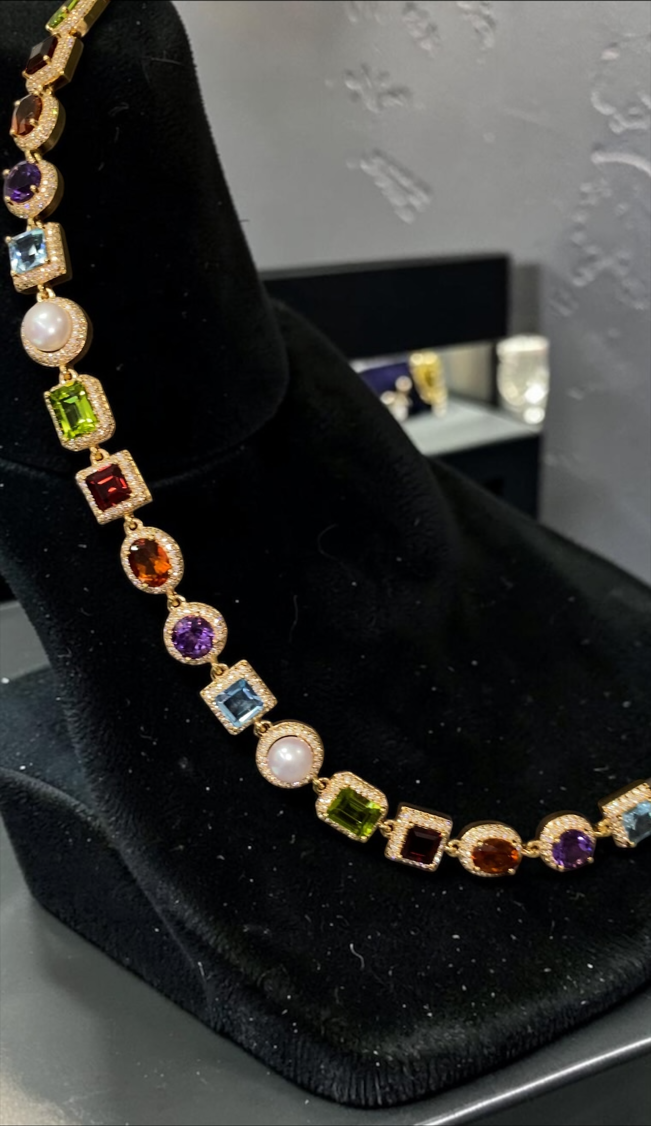 22” Luxury Multi-Gemstone Diamond Necklace in 14K Solid Gold