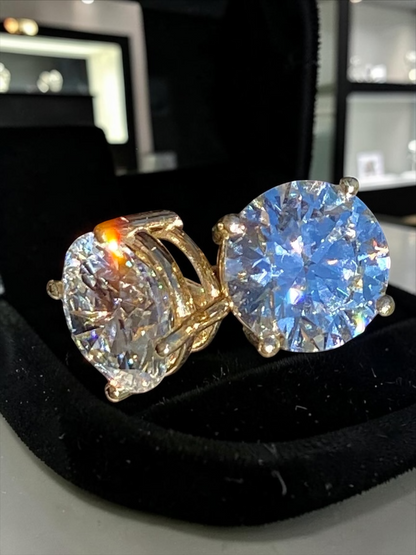 14K Yellow Gold VS2 4.09 Carat Certified Lab Diamonds Stud Earrings