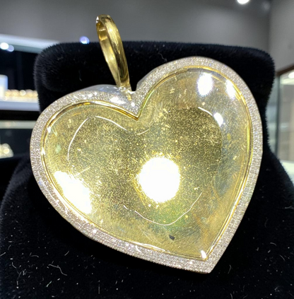 10K Yellow Gold Heart Memory Pendant with Diamond Bezel – Custom Photo Insert Keepsake