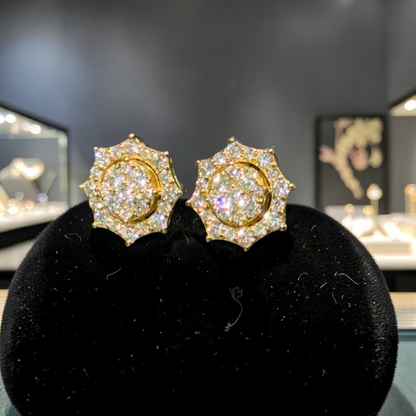 0.90ct Yellow Gold Starburst Diamond Earrings – Custom Hip Hop Cluster Studs