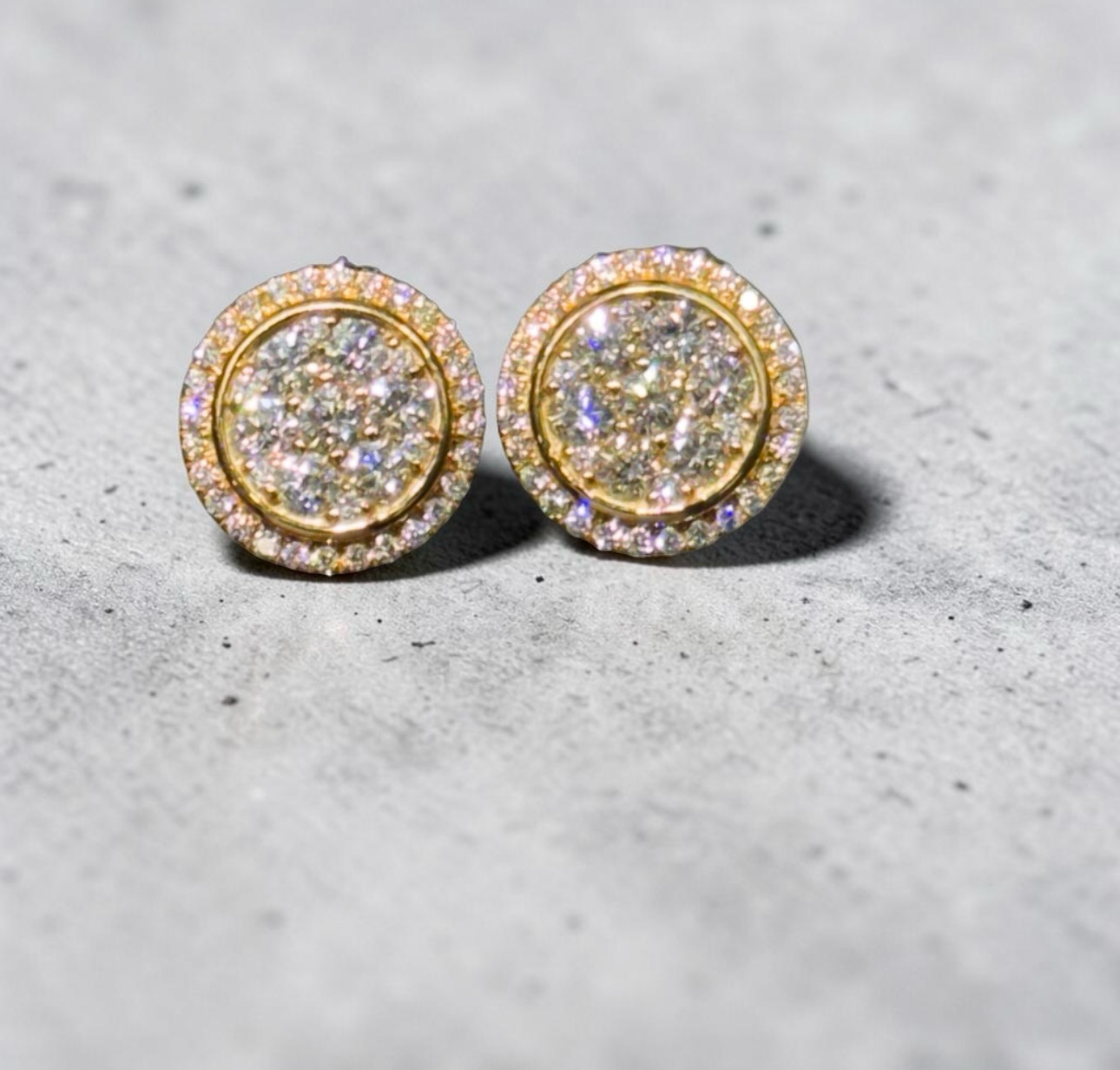 1.13ct Yellow Gold Round Cluster Diamond Earrings – Iced Out Hip Hop Studs