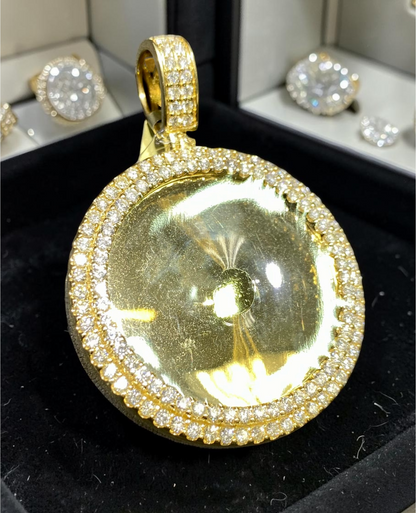 10K Yellow Gold 3.65 Carats Natural Diamond Bezel Memory Coin Pendant – Large Round Statement Medallion