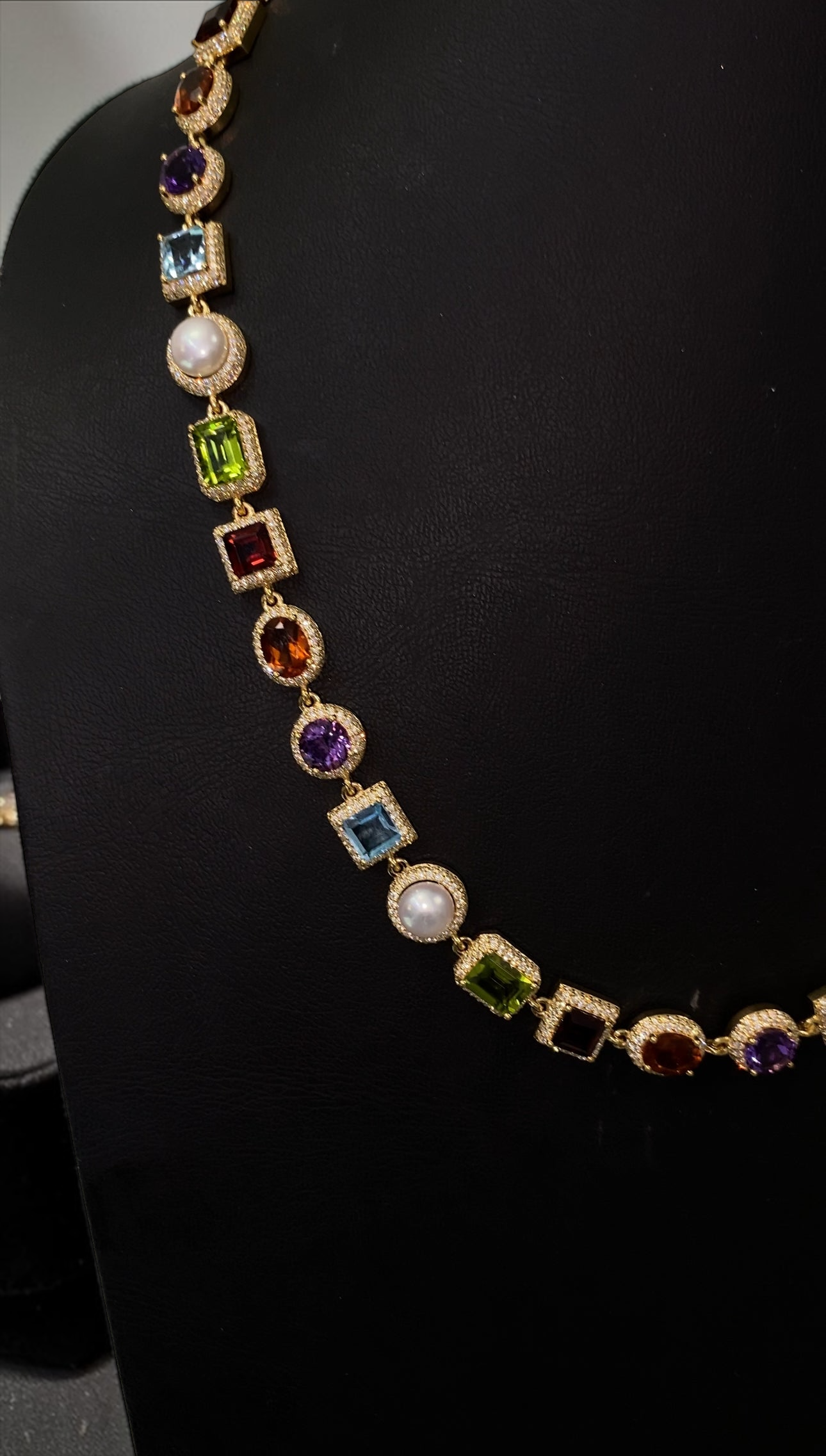 22” Luxury Multi-Gemstone Diamond Necklace in 14K Solid Gold