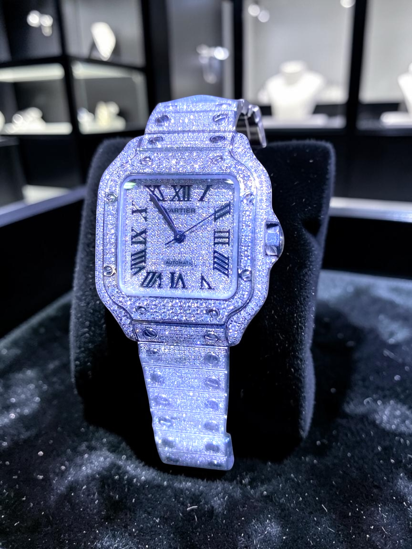 Cartier Santos Automatic Watch VS Natural Diamond– Fully Iced