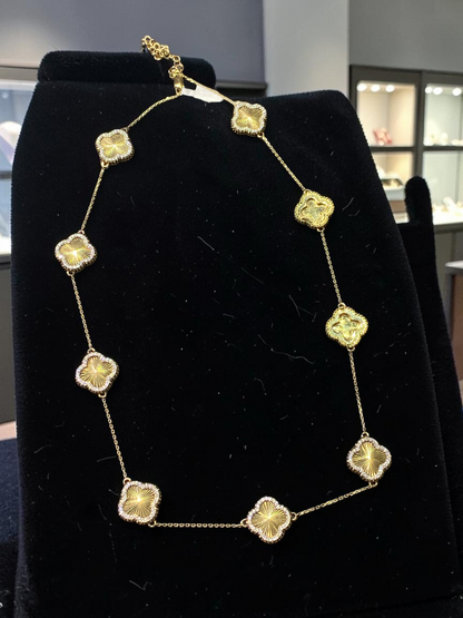 14K Yellow Gold Diamond Clover Station Necklace | Luxury Designer Style