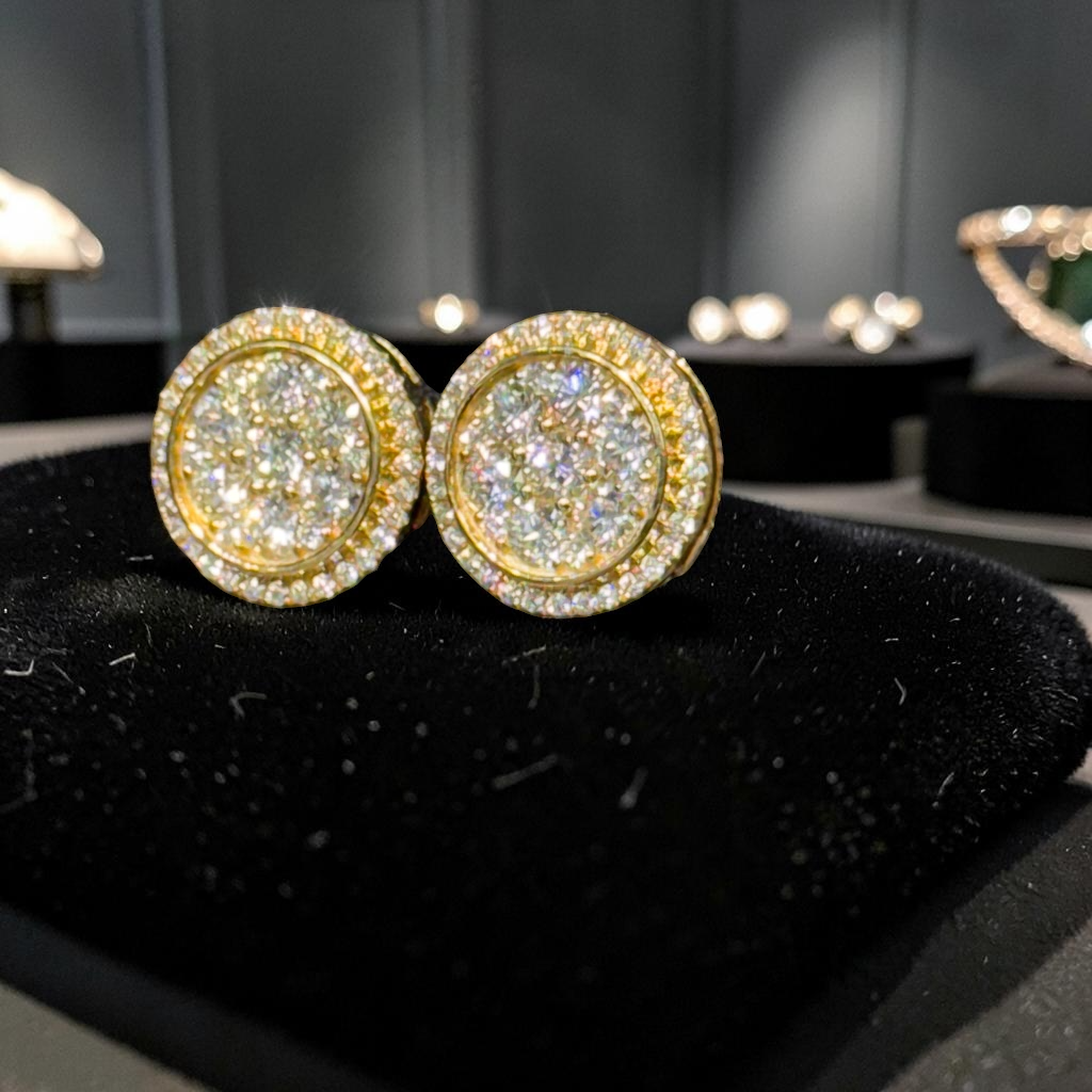 1.50ct Yellow Gold Round Cluster Diamond Earrings – Hip Hop Luxury Studs