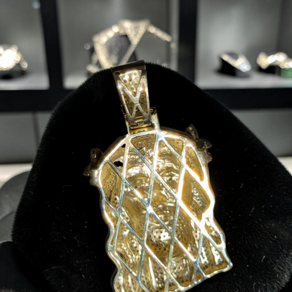 10K Yellow Gold Diamond Jesus Piece Pendant with Garnet Flower Crown – 6.90 CTW