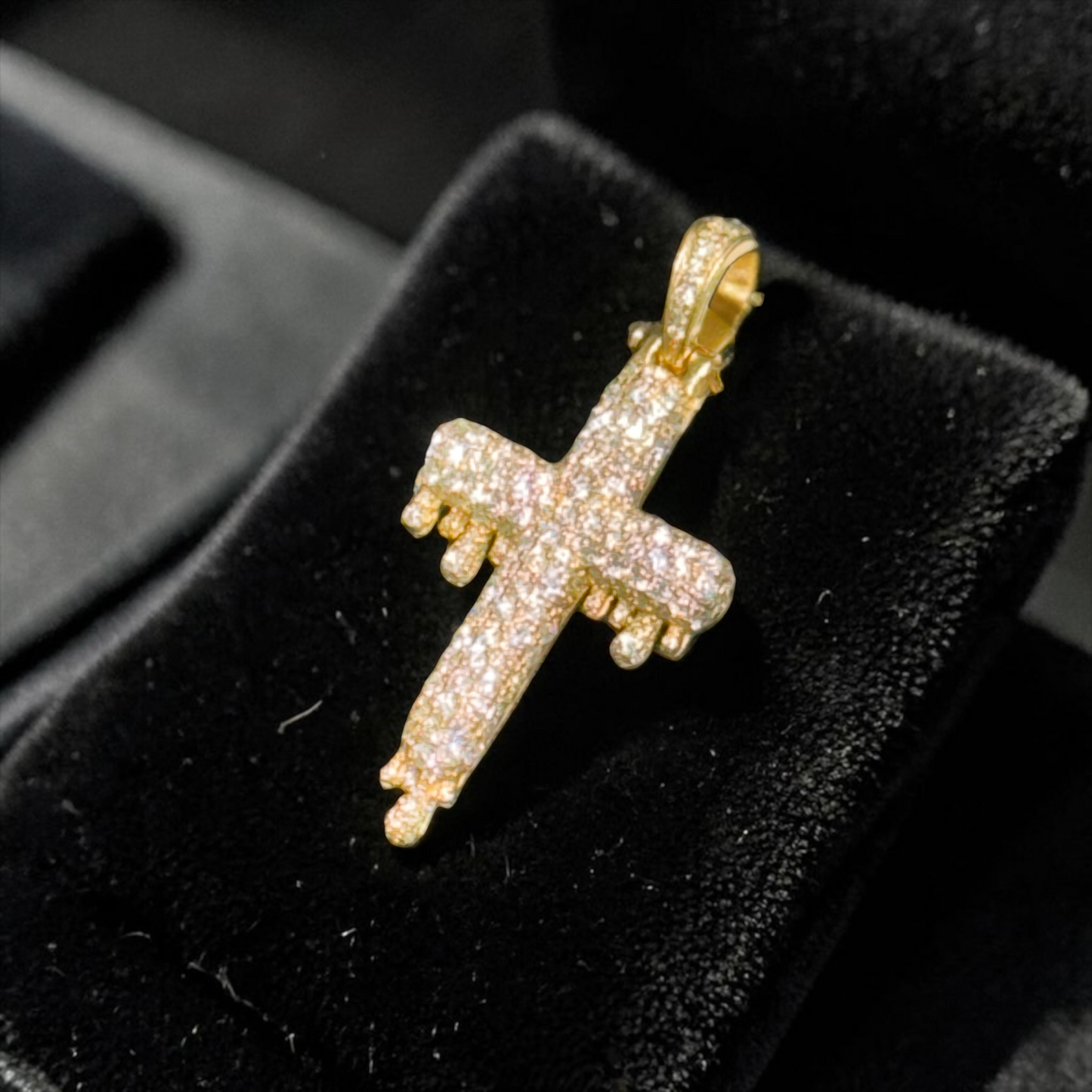 14K Yellow Gold Diamond Cross Pendant – Fully Iced