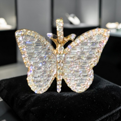 14K Gold Diamond Butterfly Pendant – Yellow Gold & White Gold Options