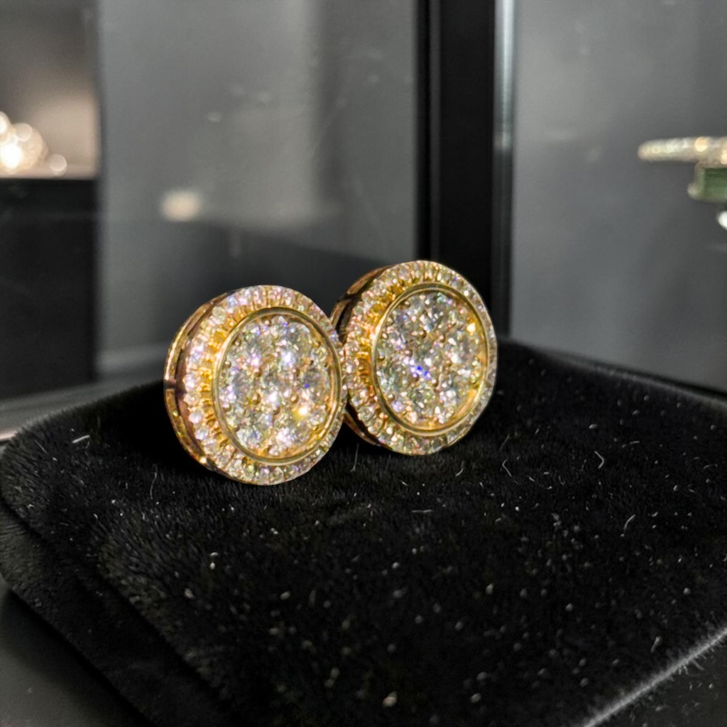 1.50ct Yellow Gold Round Cluster Diamond Earrings – Hip Hop Luxury Studs