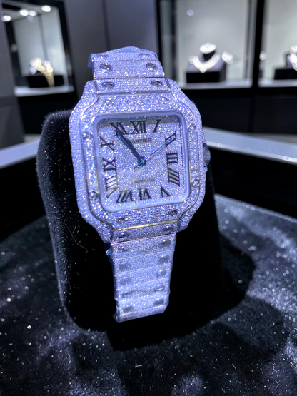 Cartier Santos Automatic Watch VS Natural Diamond– Fully Iced