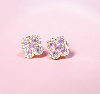 Yellow Gold Diamond & Pink Sapphire Flower Earrings 1.20ct – Luxury Hip Hop Cluster Studs