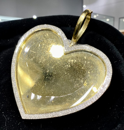 10K Yellow Gold Heart Memory Pendant with Diamond Bezel – Custom Photo Insert Keepsake