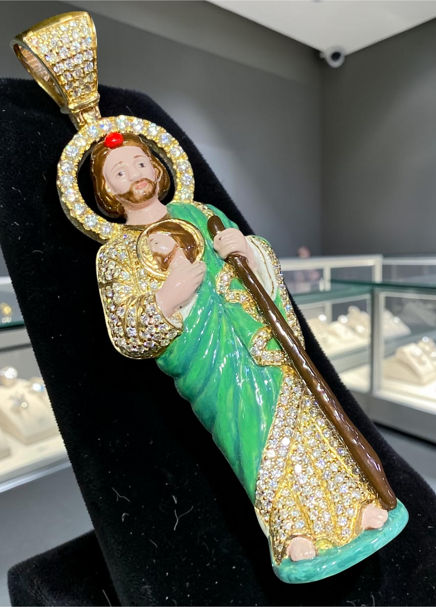 2” Heavy 10K Yellow Gold Diamond Jesus Pendant – Hand-Finished Enamel