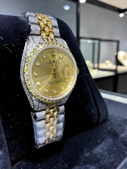 Rolex Datejust 36mm – Champagne DiamondDial Fully Iced Out Two Tone