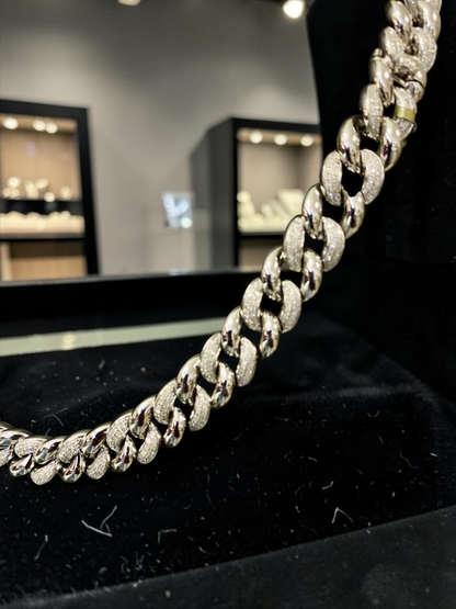 10K White Gold Diamond Cuban Link Chain – 22 Inch – 123.60 Grams