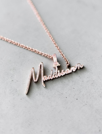 Natural Diamond & Gold Name Pendant