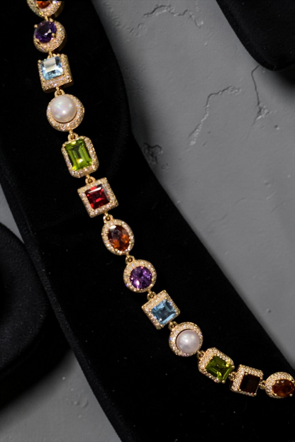 22” Luxury Multi-Gemstone Diamond Necklace in 14K Solid Gold