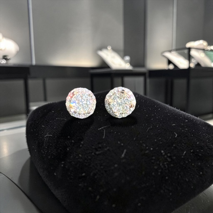 Round Cluster Diamond Halo Earrings – 10K Yellow Gold Iced Out Studs