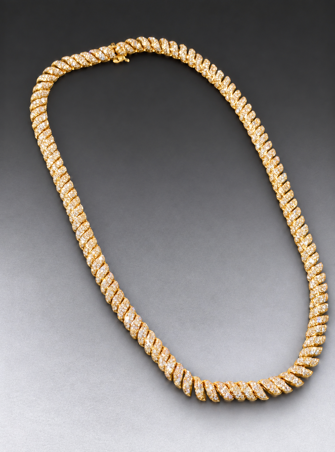 10K Gold & Natural Diamond Macaroni Link Chain